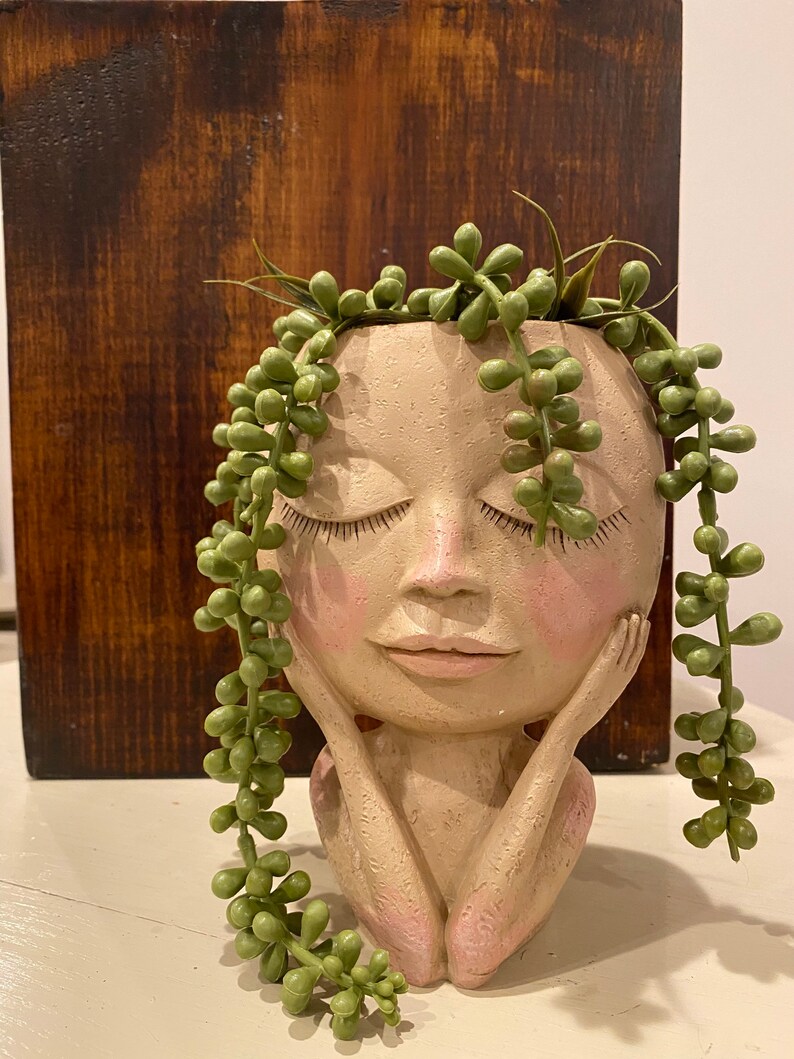 Day Dreaming Girl Head / Head Statue / Head Flower Pot / Desk Etsy