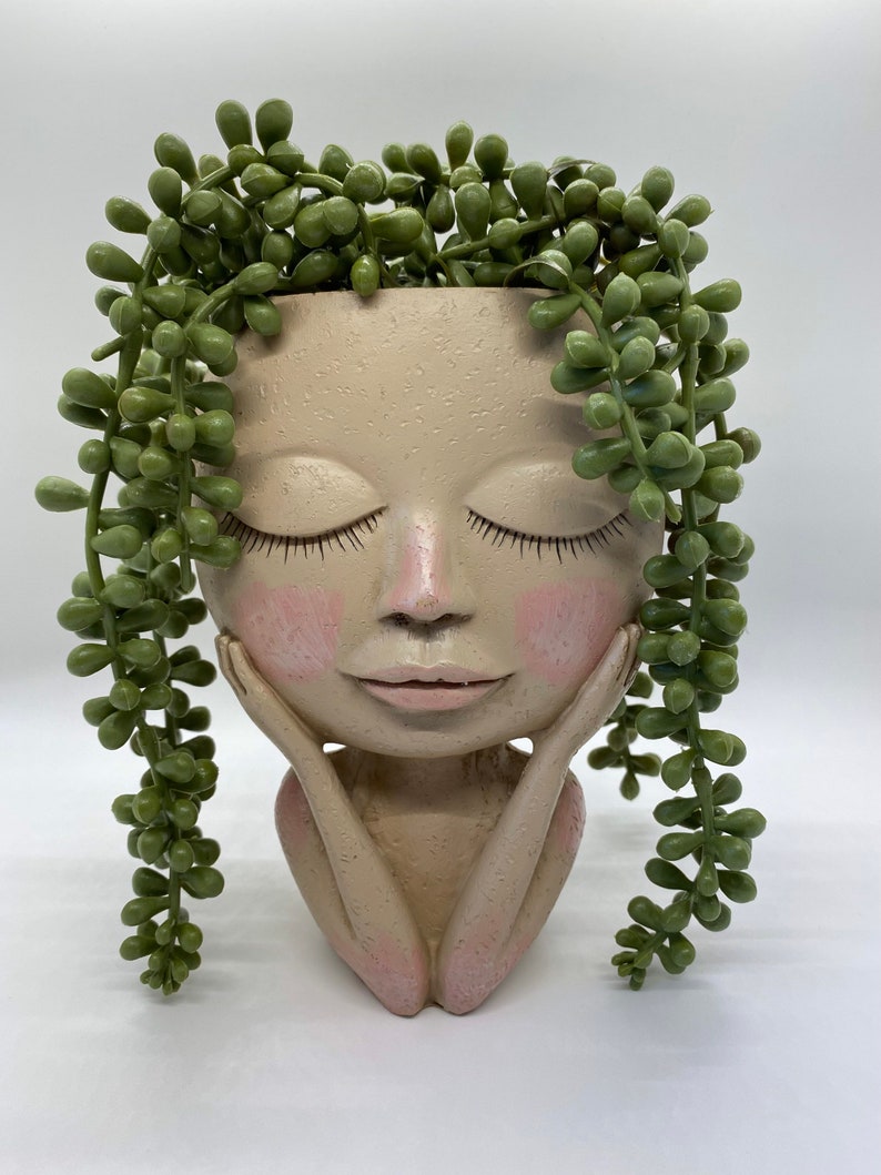 Day Dreaming Girl Head / Head Statue / Head Flower Pot / Desk Planter / Small Flower Pot / Succulent Pot / Unique 