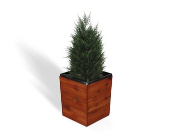 17" Bold Cedar Square Planter --- Vintage Planter/ Small Planter / Cube Planter / Mid Century Planter / Minimalist Planter / Small Plant Pot