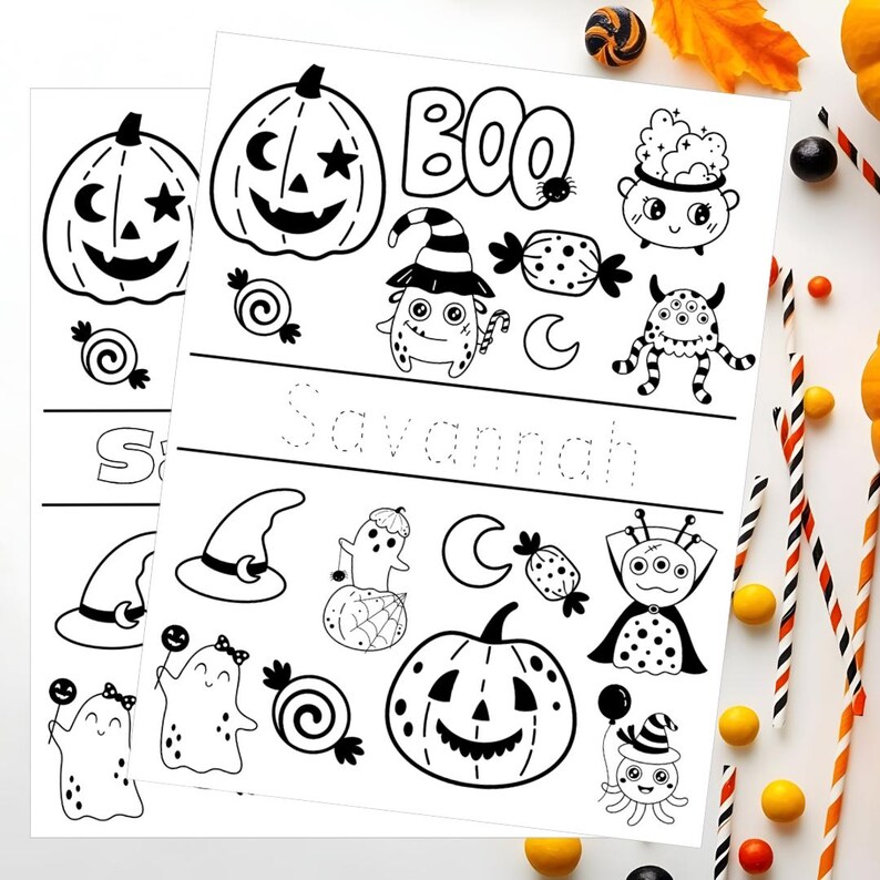 Personalized Halloween Coloring Page: Kids Activity Sheet (digital ...