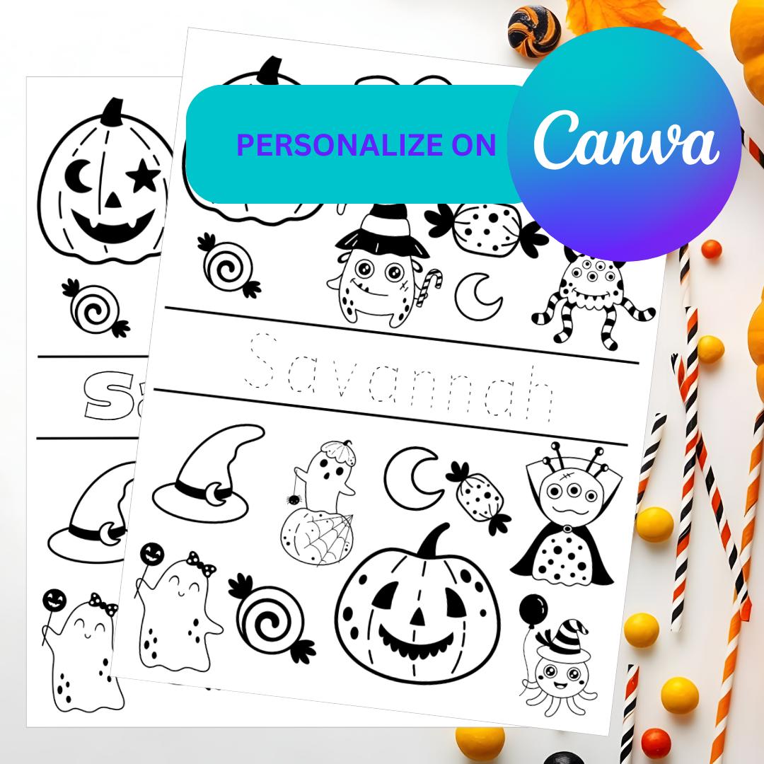 Personalized Halloween Coloring Page: Kids Activity Sheet (digital ...