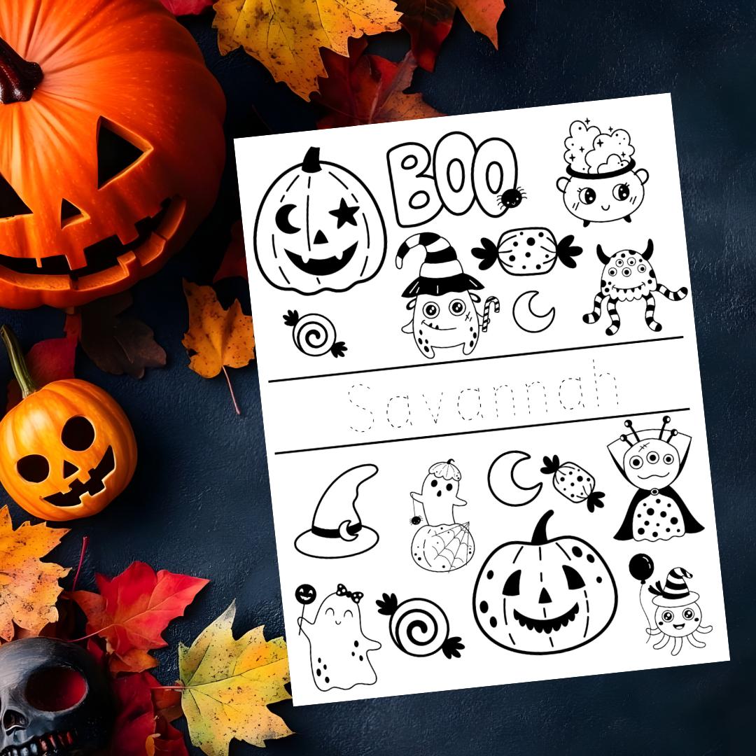 Personalized Halloween Coloring Page: Kids Activity Sheet (digital ...