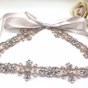 Rose Gold Wedding Belt, Wrap Around Bridal Belt, Rhinestone Bridal Belt, Crystal Wedding Sash, Wedding dress Belt, Long Wedding Belt