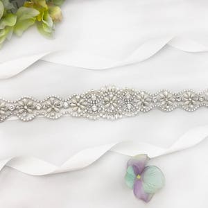 Elegant Antique Inspired Bridal Sash, Bride Belt, Crystal Rhinestone and Ivory Pearls, Wedding Belt, Wedding Dress Belt, Rhinestone  Belt,