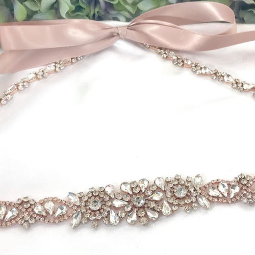 Rose Gold Bridal Dress Belt Rhinestone Wedding Belt Sash Rose Etsy