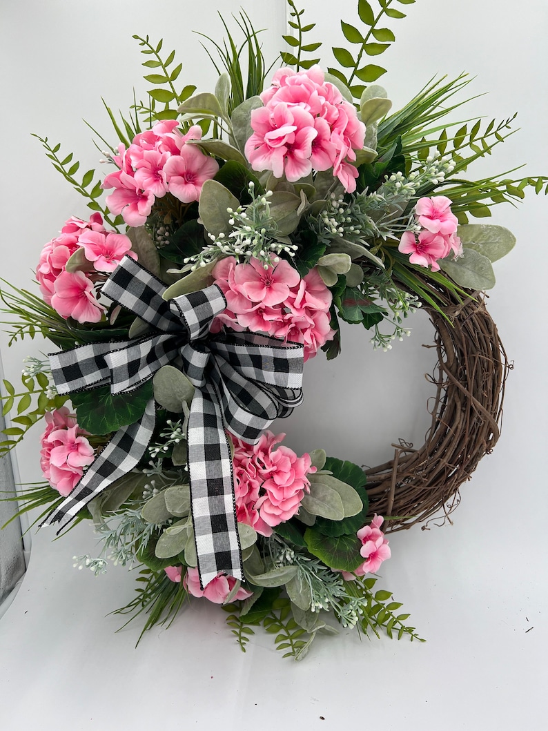 Spring/Summer Geranium Wreath for Front Door/ Red Geranium Wreath/ Pink Geranium Wreath/ White Geranium Door Wreath/ Farmhouse Wreath image 5