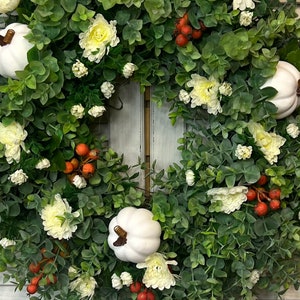 White Pumpkin Fall Wreath for Front Door / Orange Berry Fall Wreath ...
