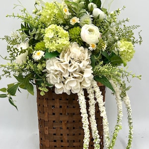 Spring /Summer Hydrangea Door Basket/White Hydrangea Door Basket / Easter Wall Basket / Door Wreath/ Farmhouse Spring Basket