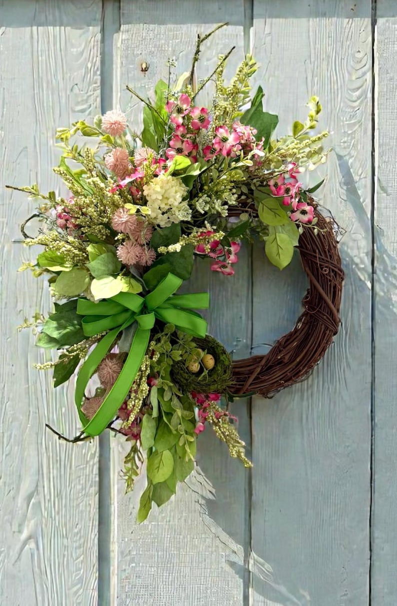 Pink Dogwood Spring Wreath / Bird's Nest Accent image 3