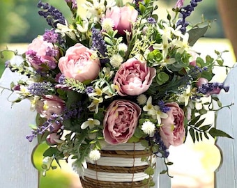 Spring / Summer Basket for Front Door or Wall / Peony Door Basket/ Pink Door Basket