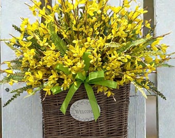 Forsythia Spring Door Basket: Yellow Floral Wall Decor