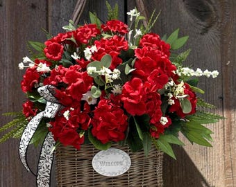 Red Geranium Door Basket: Spring / Summer Floral Basket