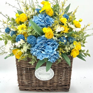 Spring Hydrangea Wicker Welcome Basket, Farmhouse Door Decor