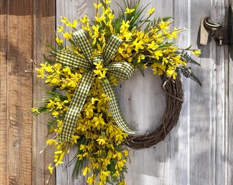Spring Door Wreath/ Forsythia Wreath/ Door Wreath/ Honeysuckle Wreath/ Front Door Spring Wreath/ Home Decor