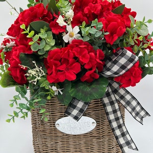 Geranium Door Basket/ Spring Front Door Basket / Summer Door Basket / Red Geranium Door Wreath/ Mothers Day Flowers