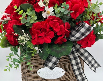 Geranium Door Basket/ Spring Front Door Basket / Summer Door Basket / Red Geranium Door Wreath/ Mothers Day Flowers