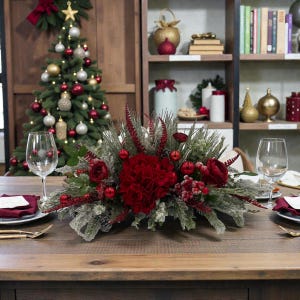 Red Hydrangea Christmas Centerpiece: Farmhouse Holiday Floral
