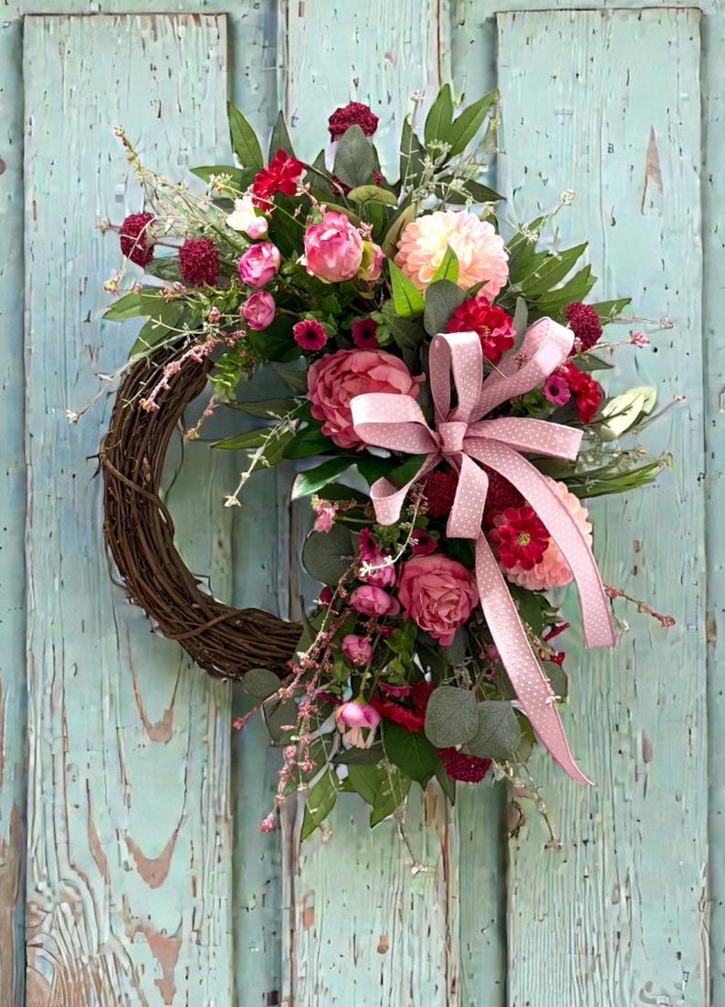 Pink Peony Spring Wreath / Handmade Floral Door or Wall Wreath ...