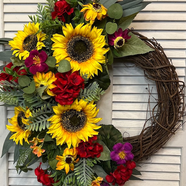Summer Sunflower Door Wreath/ Sunflower Wreath for Front Door / Yellow Sunflower Wreath /Wall Wreath / Spring Wreath for Door/