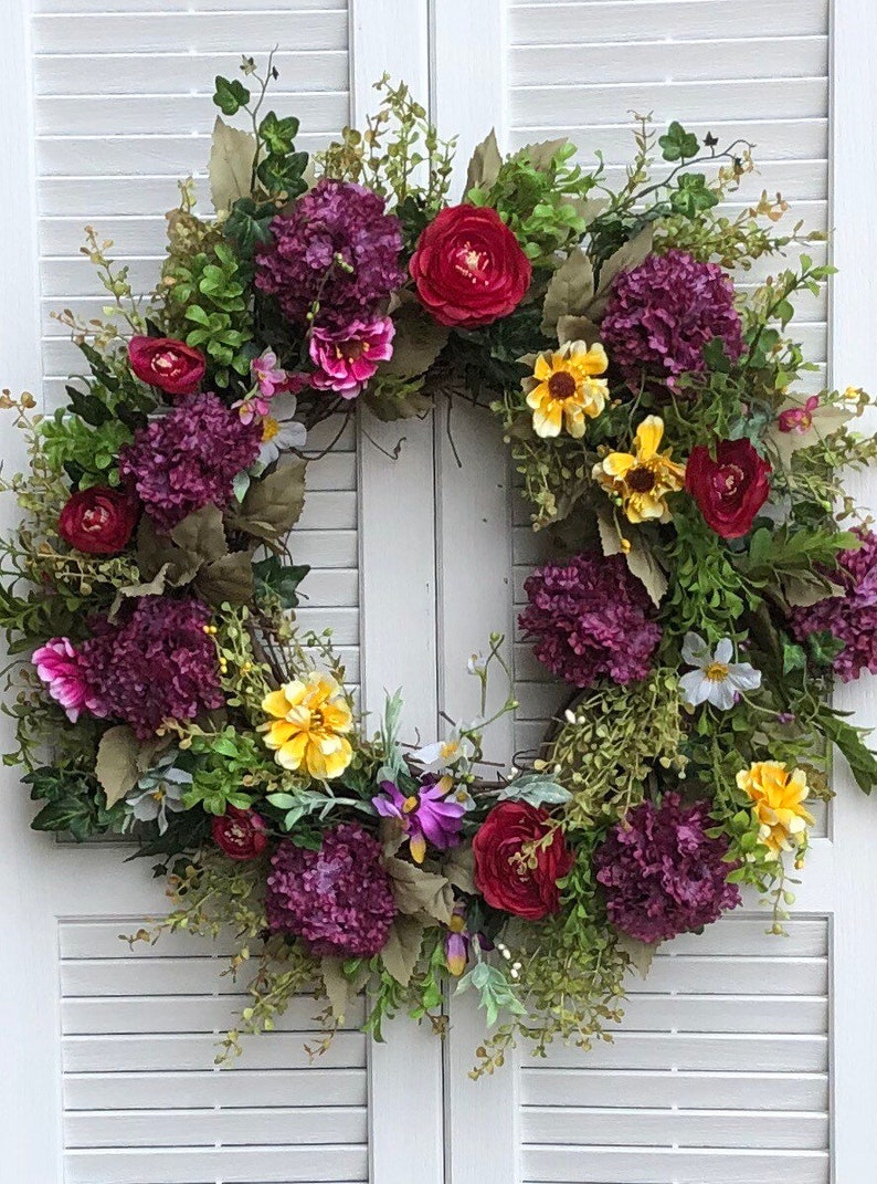 Spring Wreath Summer Wreath Grapevine Wreaths Door Decor Purple Boxwood