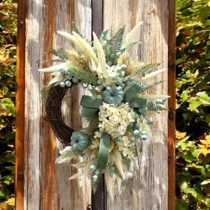 Fall Pumpkin Wreath for Front Door / Teal Pumpkin Fall Wreath/ Autumn Door Wreath/ Fall Berry Wreath/ Farmhouse Fall Wreath