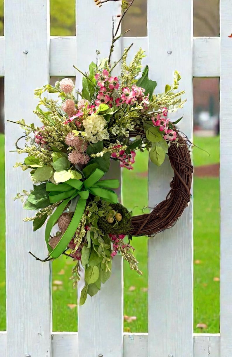 Pink Dogwood Spring Wreath / Bird's Nest Accent image 4