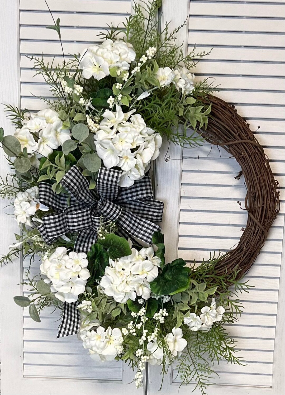 White Geranium Wreath for Front Door, Spring Door Wreath/ Summer Geranium Wreath / Farmhouse