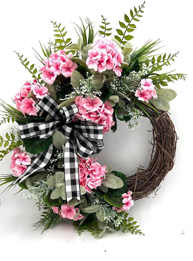 Spring/Summer Geranium Wreath for Front Door/ Red Geranium Wreath/ Pink Geranium Wreath/ White Geranium Door Wreath/ Farmhouse Wreath image 2