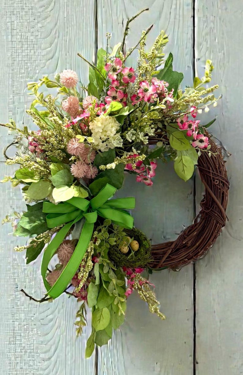 Pink Dogwood Spring Wreath / Bird's Nest Accent image 2