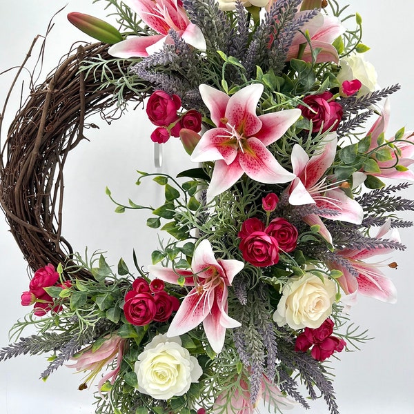 Spring Stargazer Lilly  door wreath  / Summer Door Wreath / Spring Wreath / Stargazer Lily Wreath / Wall Wreath / Door Decor