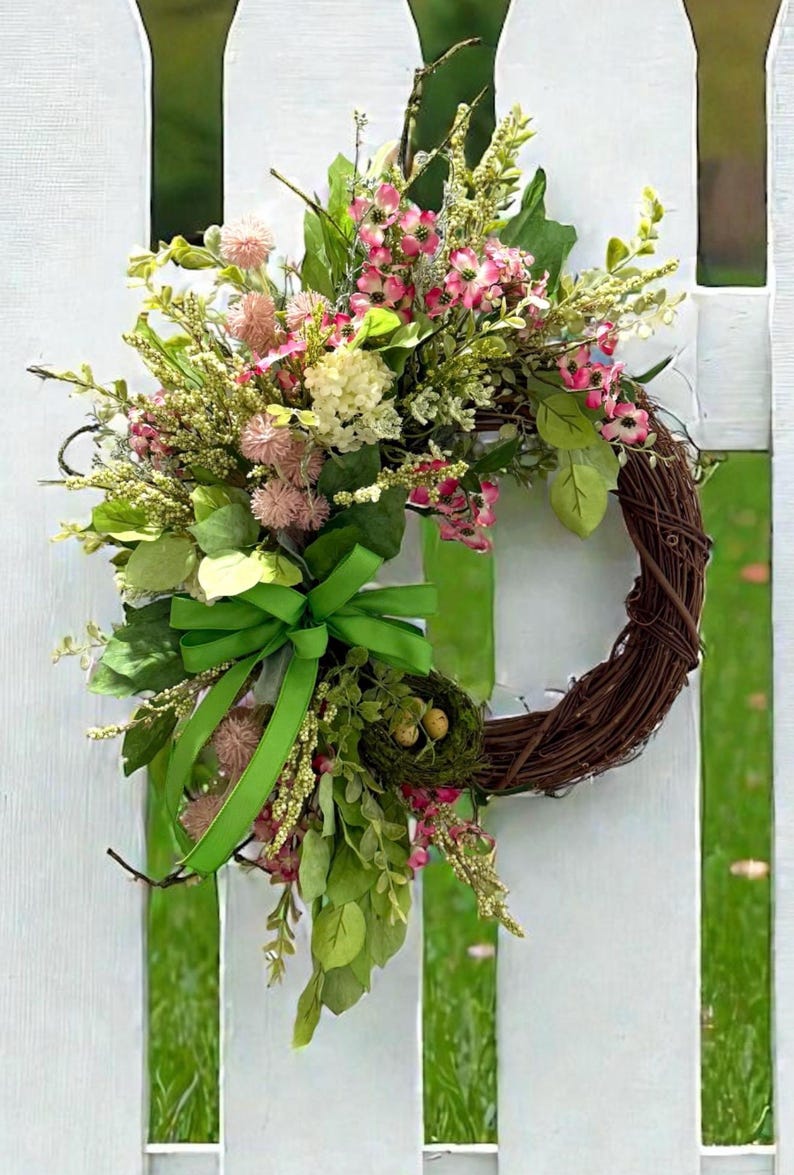 Pink Dogwood Spring Wreath / Bird's Nest Accent image 1