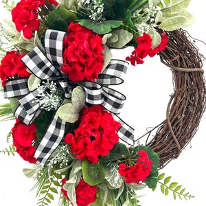 Spring/Summer Geranium Wreath for Front Door/ Red Geranium Wreath/ Pink Geranium Wreath/ White Geranium Door Wreath/ Farmhouse Wreath image 6