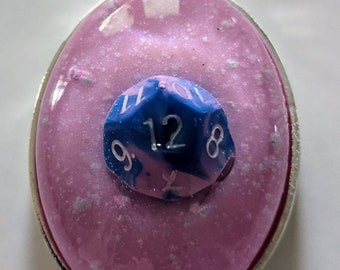 Mini Dice Pendant (oval) - Blue & pink D12