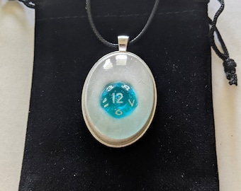 Mini Dice Pendant (oval) - Clear Blue Ice D12