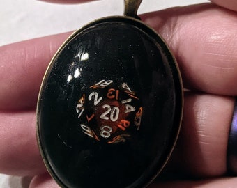 Mini Dice Pendant (oval) - Clear Orange D20