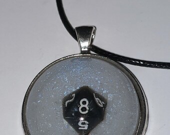 Mini Dice Pendant - Black & White D8