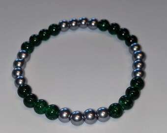 Wizardry School House Beaded Bracelet - Green & Silver