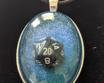 Mini Dice Pendant (oval) - Black D20
