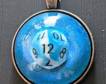 Mini Dice Pendant - Blue & white D12