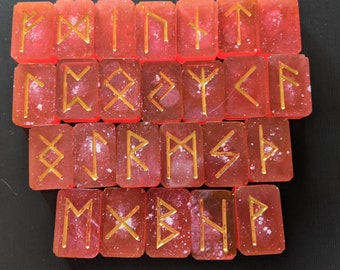 Viking/ Norse Rune set - Red/ Cherry Blossom