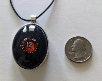 Mini Dice Pendant (oval) - Orange D12