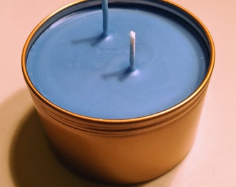 Wizardry School Treasure Candles (unscented/ 90% soy) - Blue wax/ Bronze tin