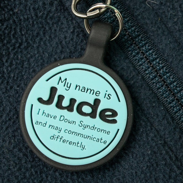 Different Abilities ID Tag, Zipper Jacket ID Tag, Special Needs, Awareness Alert, Down Syndrome, Autism