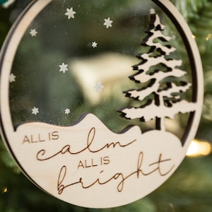 All Is Calm CHRISTMAS ORNAMENT, Christmas Tree Ornament, Laser Engraved, Wood Christmas Ornament, All is calm, All is bright