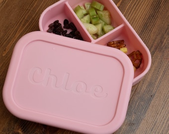 NEW COLORS - Custom Silicone Bento Box, Personalized Lunch Box, Child Snack Pack, Student Lunch Box, Toddler Lunch Box