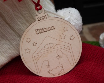 CUSTOM ENGRAVED ORNAMENT, Kids Craft, Wood Christmas Tree Ornament, Children Coloring, Laser Engraved