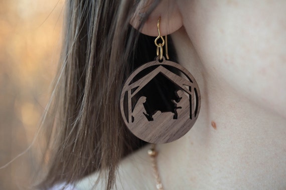 CHRISTMAS NATIVITY EARRINGS Baby Jesus Wood Earrings Christmas