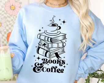 Books & Coffee Sweatshirt, Booktrovert Hoodie, Book Lover Sweatshirt, Cute Crewneck, Librarian, Teacher, Anti Social, Book Lover Gift