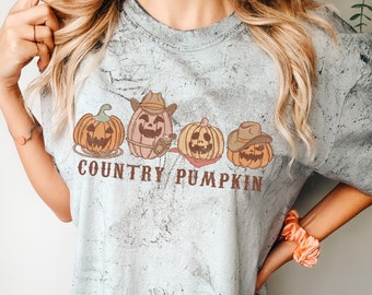 Comfort Colors® Country Pumpkin Tye Dye Shirt, Cowboy Pumpkin Shirt, Western Halloween Party Shirt, Fall Gifts, Cute Shirt, Retro Howdy