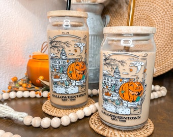 Halloween Glass Cup, Ghost Libbey Glass, Fall Cup, Birthday Gift, Iced Coffee Cup, Pumpkin Glass, Retro Glass, Halloween Movie, Autumn